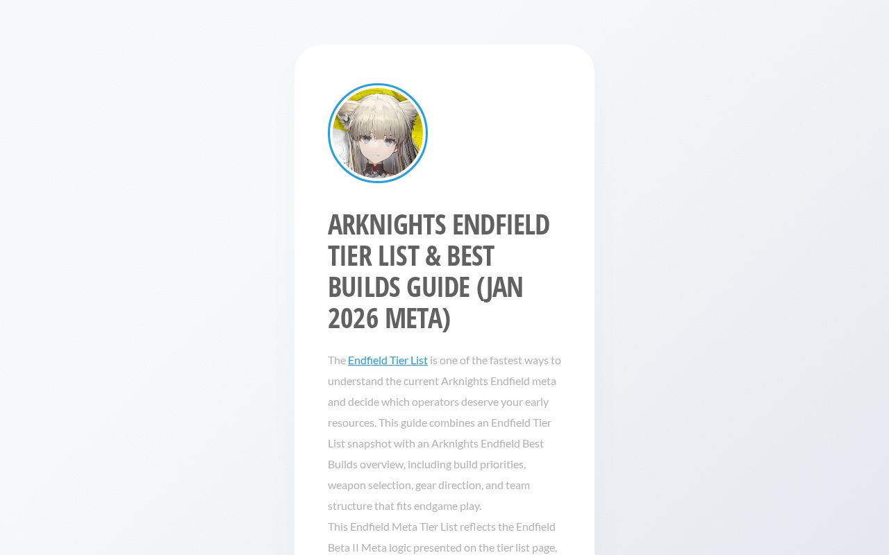 Endfield Tier List & Best Builds Guide (Jan 2026 Meta)